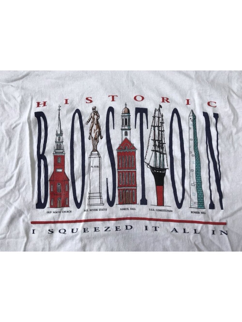 Vintage Historic Boston T-Shirt Single Stitch Fruit of the Loom Cotton XXL *READ